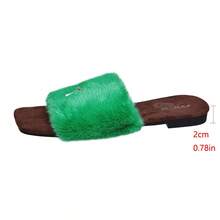 Women's Autumn/Winter Fashion Fuzzy One-Strap Slides, Metal Bow Decor Open Toe Flat Slippers, Soft Comfortable Home & Outdoor Fuzzy Slippers - Green - View 7