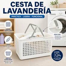 Plastic Laundry Basket With Double Handles And Ventilated Grid Design, Multipurpose Home Organizer, White And Grey, 50.5 X 33 X 29.5 Cm - White - View 7