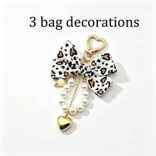 Y2K Leopard Print Bow Bag Charm, Pearl Tassel Heart‑Shaped Keychain Pendant, Gold Heart Hook Backpack Handbag Hanging Ornament For Girl Gift - Bow Knot Pearl Heart Bag Charm - View 15