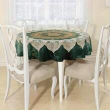 Round Vintage Medallion Tablecloth, Green Boho Baroque Polyester Table Cover With Ornamental Floral Pattern For Dining Table, Kitchen, Party Decor And Artistic Home Styling - A - View 5