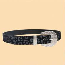 APLCSEY 1pc Women's Black PU Belt With Rhinestone Buckle, Fashionable Versatile Accessory For Daily Wear And Shopping - Leopard Print Black - View 5