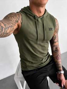 ZYNTH BALENO 男士休闲印花连帽背心，适合健身、户外运动和四季穿着 - 軍綠色 - 查看 3