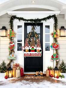 Plaid Christmas Door Hanging Decoration Set, Christmas Tree Sign With Vertical Hanging Rope, Red & Green Buffalo Plaid Door & Wall Decor, Christmas Holiday Home Party Decorations, Multi-Piece Set - Multiple Styles - View 4