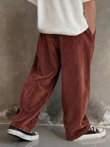 1pc 4-7 Years Old Girls Drape Wide Leg Pants, Elastic Waist Versatile Corduroy Long Pants With Large Pockets, Spring Summer Autumn New Style - Brown - View 4