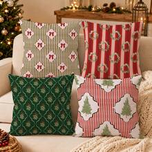 4 Pcs Christmas Pattern Throw Pillow Covers, Modern Style Polyester Flat-Printed Multi-Size Home Decor Sofa Cushions And Pillow Covers - Multicolor - View 14