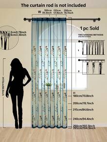 Single Panel, Lake Blue Premium Embroidered Sheer Curtain, European Luxury Personalized Old Money Floral Pattern Embroidered Window Curtain, Suitable For Living Room, Bedroom Windows And Door Decoration, Curtain Rod Not Included - Blue - View 2