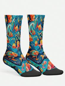 Cool 360° Printed Men's Socks - Streetwear Socks,Tropical Fish Field Guide,Underwater Fish,Colorful,Funny Socks, Fit Daily, Holiday & Party Occasions - Multicolor - View 2