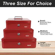 Eagle Cash Box With Money Tray, Lockable Cash Box, Money Box With Key Lock & Carrying Handle, Metal Box For Storing Money Notes And Receipts, Red - B - View 4