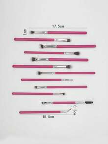 Rose Red 12-Piece Eye Brush Set, Without Storage Bag, Suitable For Party, Home Or Travel Use - Hot Pink - View 3