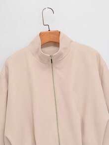 Women's Minimalist Stand Collar Short Flight Jacket - Apricot - View 6