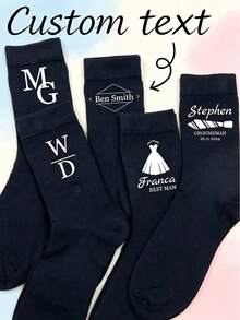 Custom Text Black Socks, Personalized Unisex Socks, Customizable Running Socks, Groomsmen Gift, Anniversary Birthday Party Gift - Multicolor - View 10