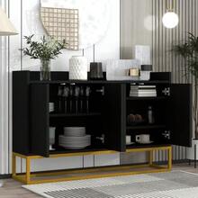 Modern Minimalist Sideboard, 4-Door Handleless Buffet Cabinet For Dining Room, Living Room, Kitchen (Black) - View 5