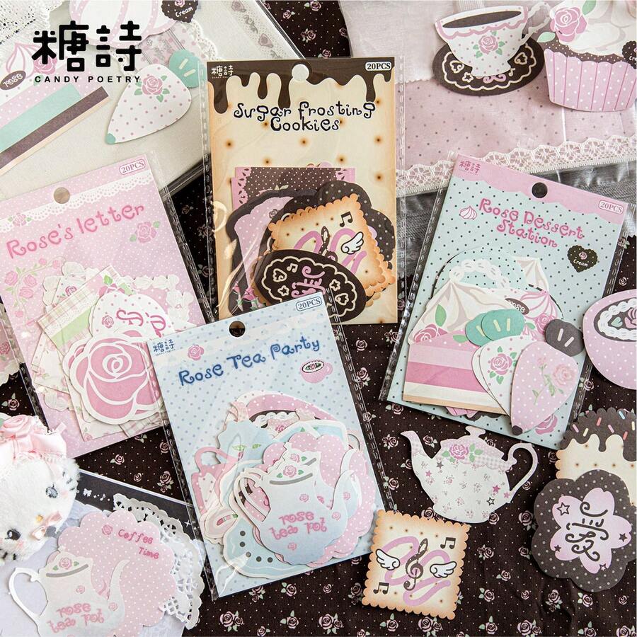 Sticker Pack Rose Coffee House Series Sweet Vintage Ins Style Planner Decoration Background Stickers - Multicolor - View 1