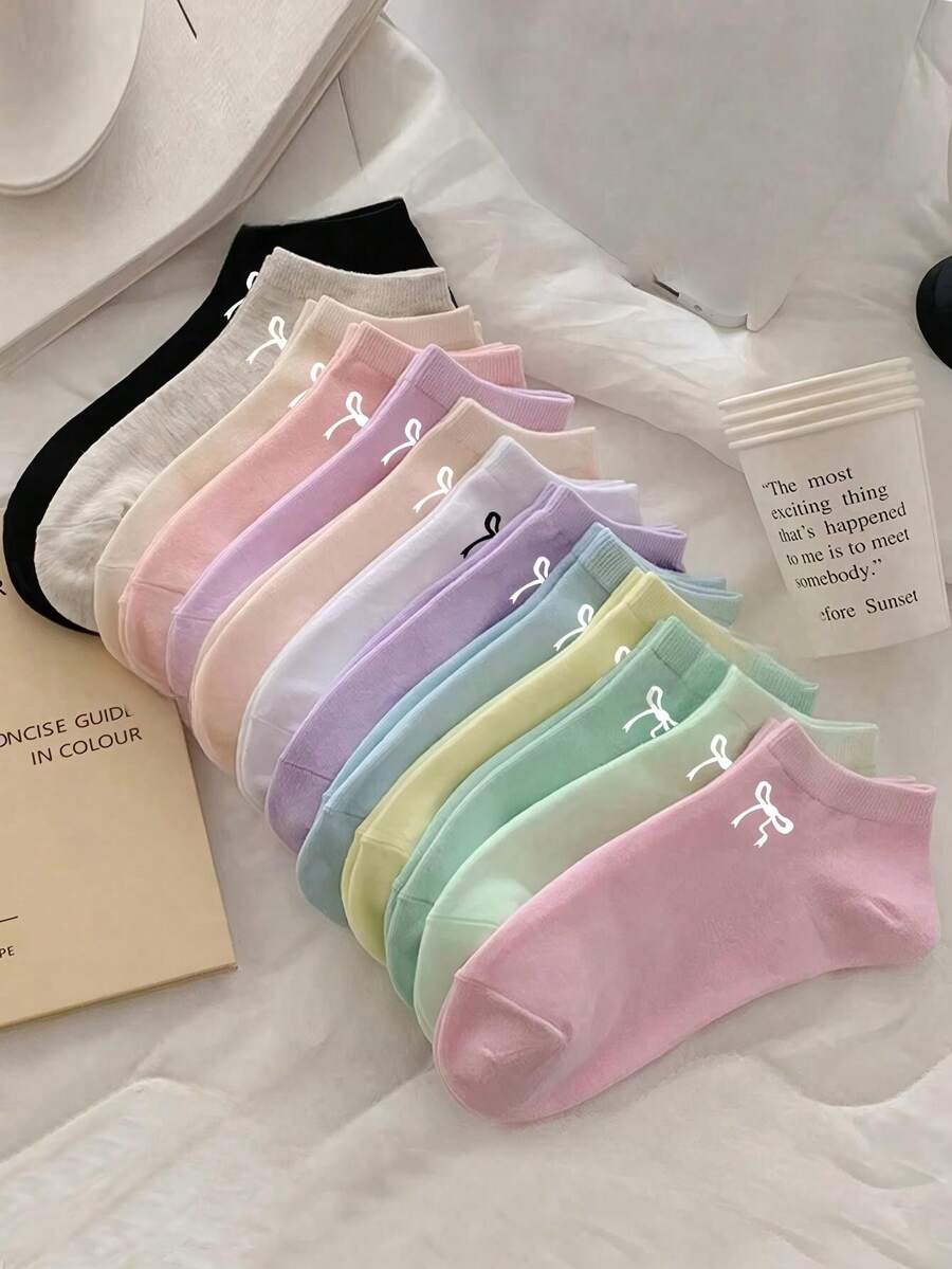 1/3/5/10/15/20/30 Pairs Women's Short Socks, Invisible Socks, White/Black/Grey, Casual/Daily Wear Cute Socks, Cartoon Details, Random Colors - Multicolor - View 1