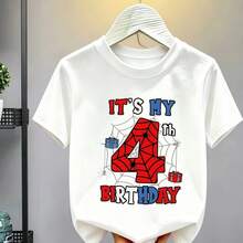 4Th Birthday Spiders Web Gift Hero Print Family Matching Cotton Tees Short Sleeve Tops For Mom Dad Boys Girls Daily Wear - Multicolor - View 1
