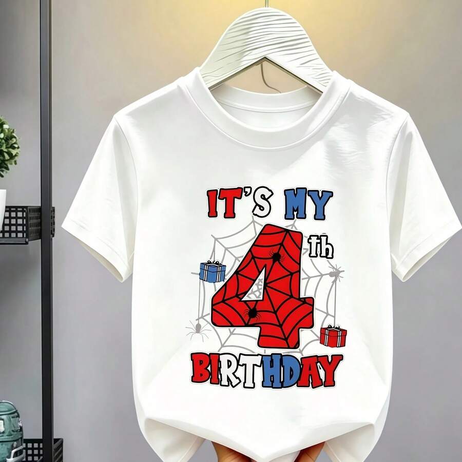 4Th Birthday Spiders Web Gift Hero Print Family Matching Cotton Tees Short Sleeve Tops For Mom Dad Boys Girls Daily Wear - Multicolor - View 1