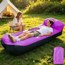 1pc Outdoor Slouchy Inflatable Sofa Single Person Portable Inflatable Bed Camping Foldable Air Sofa Beach Nap Lounge Chair - Multicolor - View 3