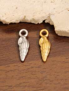 3 buah liontin temuan kerang laut stainless steel warna emas gaya fashion, charm kehidupan laut untuk membuat perhiasan DIY dan aksesori - liontin - View 7