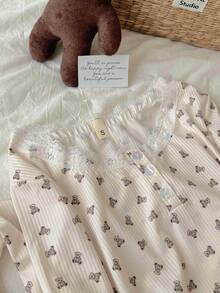 Nina Bonheur 2pcs Women's Round Neck Long Sleeve Top + Elastic Waist Long Pants Pajamas Homewear Set - Beige - View 8