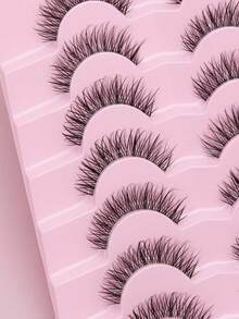 7 Pairs Natural Wispy Long‑Length False Eyelashes, Light Volume Soft Band Strip Lashes, Invisible‑Band Reusable Eye Lashes For Daily Makeup & Dating Look - Black - View 2