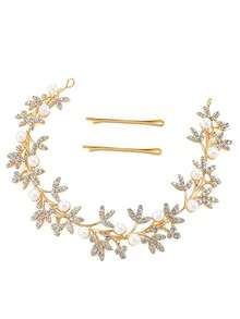 1pc Women's Pearl Alloy Rhinestone Headband, Bridal Wedding Princess Hair Accessory, Suitable For Party, Birthday, Ceremony, Valentine's Day Gift - Gold - View 8