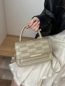 Solid Color Mini Fashion PU Designer Elegant Geometric Pattern Handbag - Gold - View 5