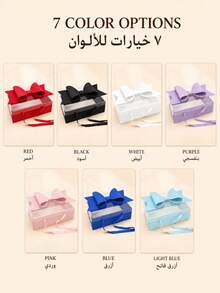 1pc Transparent Gift Box With Colorful Base, Bow And Handle, 7 Colors Available, Suitable For Christmas, Saudi National Day Party Favors, Wedding, Engagement, Birthday, Bridal Shower And Celebration Display, Gift Not Included - Multi-color - View 3