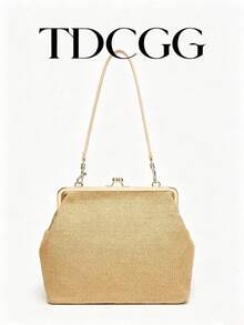 1pc Coffee Color Woven Shell Decor Women's Large Capacity Shoulder Crossbody Bag, Suitable For Beach, Travel And Vacation - Multicolor - View 2