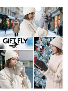 1 Pair Winter Gloves For Women Touchscreen Elastic Thermal Knit Lining Warm Gloves For Cold Weather, Gifts For Christmas - Multicolor - View 3