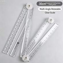 Transparent Acrylic Folding Ruler, 30cm Full Length, 15cm Folded, With Scale Markings And Dot Decoration, Top Round Clip Fixation, Portable Stationery For Student Math Drawing, Geometry Measurement, Planner Line Drawing, Office Supplies, Back To School - Multiple Styles - View 2