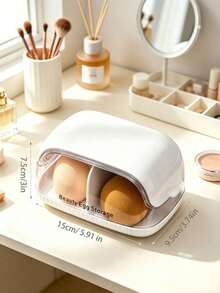1pc/6pcs Dust-Proof Flip Cover Makeup Sponge Storage Box, Multi-Compartment Vanity Organizer, Divided Cushion Puff Makeup Tool Storage Box, Space-Saving Desktop Cosmetic Organizer For Girls' Daily Vanity Use - Multicolor - View 15