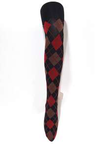 Dark Academia Style Argyle Plaid Print Opaque Tights, Vintage Autumn/Winter Pantyhose - Multicolor - View 5