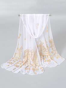 1pc Elegant Solid Color Peacock Print Scarf, Minimalist Gold Foil Phoenix Feather Design, Lightweight Comfortable Travel Accessory Shawl For Women - Multicolor - View 12