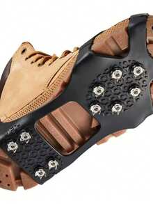 1 Pair Ice Cleats For Shoes And Boots, Silicone And Stainless Steel Anti-Slip Spikes, Traction Cleats For Walking Or Hiking On Ice And Snow - Black - View 1