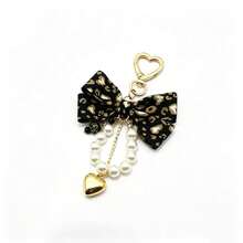Y2K Leopard Print Bow Bag Charm, Pearl Tassel Heart‑Shaped Keychain Pendant, Gold Heart Hook Backpack Handbag Hanging Ornament For Girl Gift - Bow Knot Pearl Heart Bag Charm - View 14