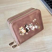 Cat Print Card Holder, Lightweight Fashionable Women's Wallet, Suitable For Daily Use, Double Zipper Mini Wallet/Coin Purse/Card Holder - Multicolor - View 25