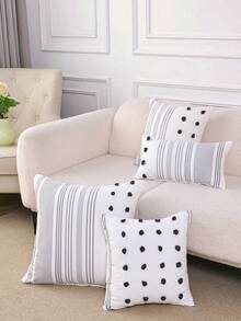 1pc Pink Tufted Geometric Decorative Pillow Case, No Filling, Modern Style Home Sofa Living Room Decor Bedding Sofa Pillow Case [Pillow Insert Not Included] - Black and White - View 1