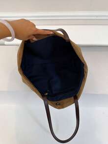Simple And Relaxed Shoulder Tote Bag, Exquisite Buckle Details, Large Capacity Design, Suitable For Daily Shopping, Work, Short Distance Travel - Brown - View 12