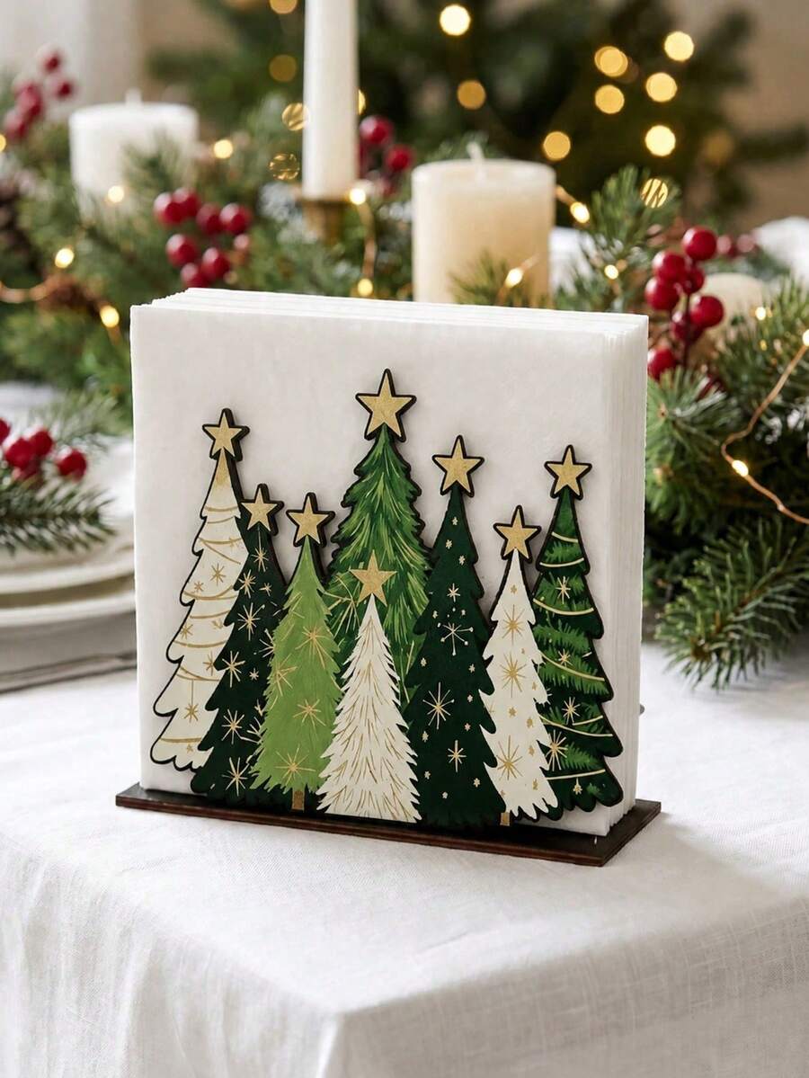 1pc Christmas Tree Napkin Holder, Merry Christmas Decoration, Tissue Storage Rack, Christmas Decor, Tabletop Ornament, Christmas Decoration, Table Centerpiece, Christmas Holiday Decor, Christmas Decoration, Christmas Decoration - Multicolor - View 1