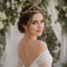 Gold Leaf Water Drop Crystal Rhinestone Forehead Hair Chain, Bohemian Greek Goddess Bridal Headpiece, Crown, Wedding Hair Accessory, Suitable For Ball, Party, Pageant - Multicolor - View 10