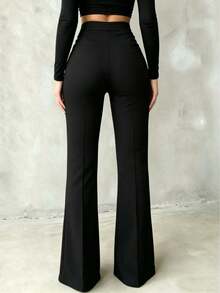 Women's Fashion Button Casual Long Pants For Business Office - Black - View 3