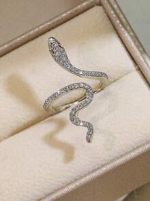 1pc Fashion Exquisite Copper Inlaid Zirconia Snake Ring Women's Engagement Jewelry - Silver - View 1