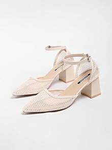 New Chinese Style White High Heel Women's Half-Slip Thin Heel Pointed Toe Lace Embroidered Two-Way Wear Sandals - Beige - View 5