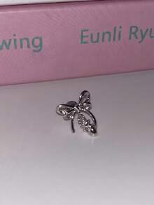 1pc Balletcore Bow Rhinestone Cartilage Ear Stud, Niche Silver Sweet Cool Earring For Women - Bow Earrings - View 5