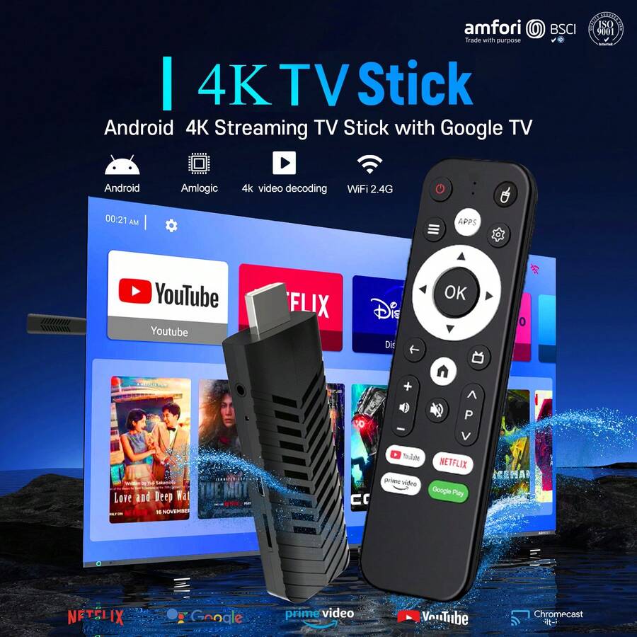 VELEC I96 D10 TV Stick, Pemutar Media Streaming Portabel 4K HDR Quad-Core 64-Bit Android TV, WiFi 2.4G, Cocok Untuk Android TV Stick, Perangkat Streaming 4K HD Untuk TV Dan Proyektor - Hitam - View 1