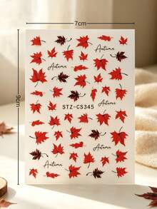 1 Set Decor Stickers, Journaling Supplies, Metallic Phone Stickers, Stickers Aesthetic, Autumn Red Maple Leaf Motif, Handwritten Letter Ornamental Graphics, For Ipad, Phone Case, Camera, Water Cup, Gift Card - STZ-cS345- - View 5