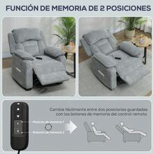 HOMCOM Sillón Relax Reclinable Eléctrico con Motor Silencioso, Sillón Reclinable de Terciopelo con Mando con 2 Posiciones de Memoria, Reposapiés, Reposacabezas, Puerto USB, Bolsillos, Gris Claro - Enchufe EU Tipo C(220-240V) - Ver 8