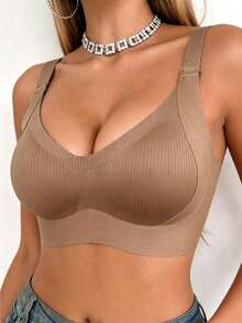 Women's Seamless Bra - Adjustable Straps, Wireless Support, Suitable For Daily Wear, Super Soft & Breathable Fabric, Women's Spring Clothing, Comfortable Lingerie Bra - Khaki - View 5