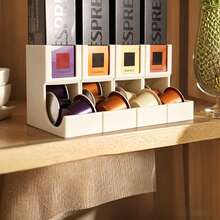 Coffee Pod Storage, Suitable For Multiple Brands, With Label Slot Into Which Classification Can Be Put, Space-Saving Capsule Dispenser, Coffee Bar Essential, Coffee Pod Holder, Modern Coffee Storage Product Countertop Decor, Coffee Storage Organizer, Coffee Station Essential, Tea Coffee Sugar Canister - White - View 6