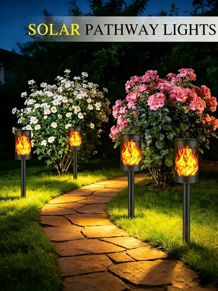 POSE UP 4/6/8/12pcs LED Solar Outdoor Torch Lights, IP44 Waterproof Design, Vivid Flickering Flame Effect, Realistic Flame Glow Creates Great Atmosphere, Suitable For Garden And Outdoor Party Landscape Lighting, Durable